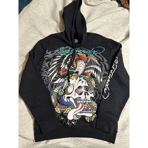 Ed Hardy Hoodie Battle Skull Black Pullover Hoodie Men's Sz Small